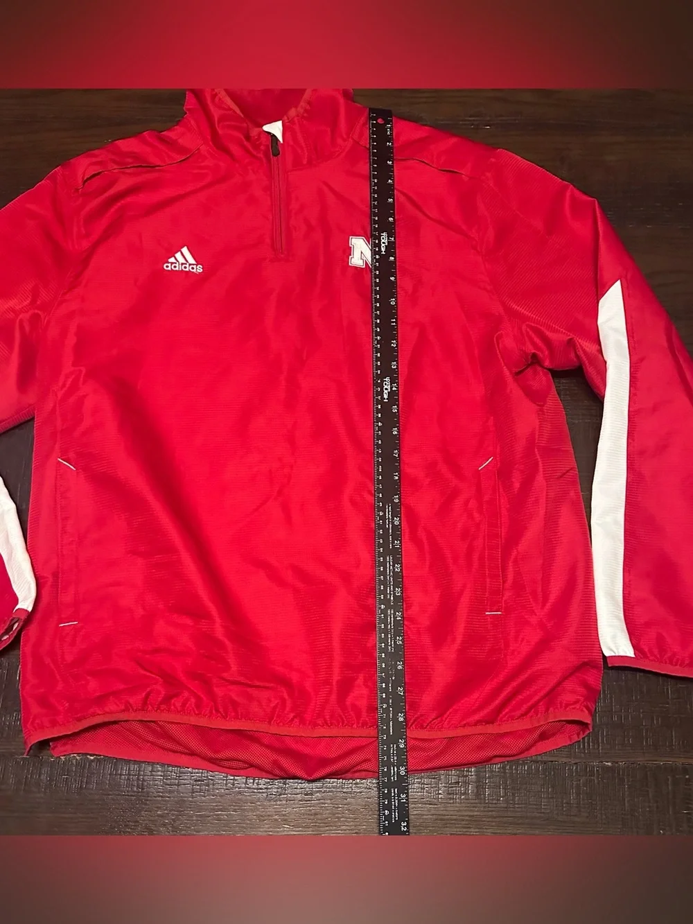 Adidas Nebraska Cornhuskers Quarter Zip Windbreaker Size Large Red Excellent